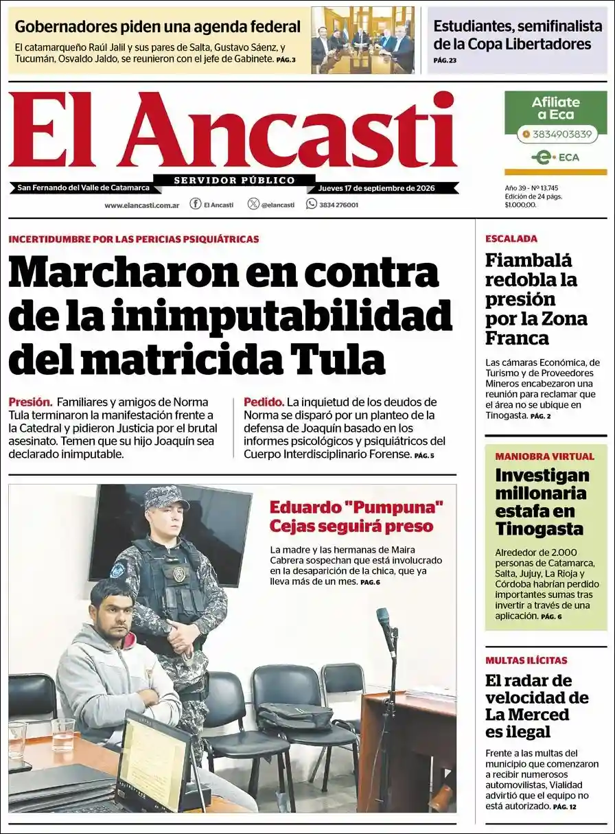 Estudios Max | AGENCIA DE GUARDIA - Tapa del diario Ancasti